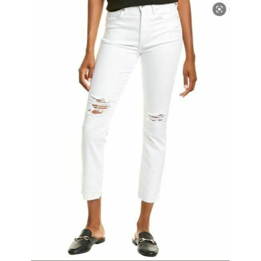 Joe's Womans Jeans Airdrie White High Rise Straight Ankle Distressed Sz 31 NWT